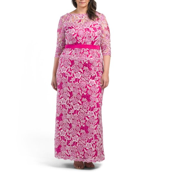 TADASHI SHOJI Water Lily Plus Embroidered Illusion Gown - Picture 1 of 2